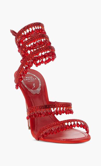 CHANDELIER RED SATIN L SIAM STRASS