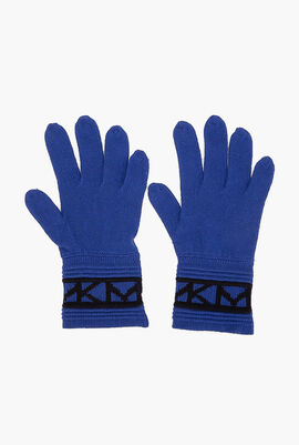 Logo Trim Ribbed Gloves