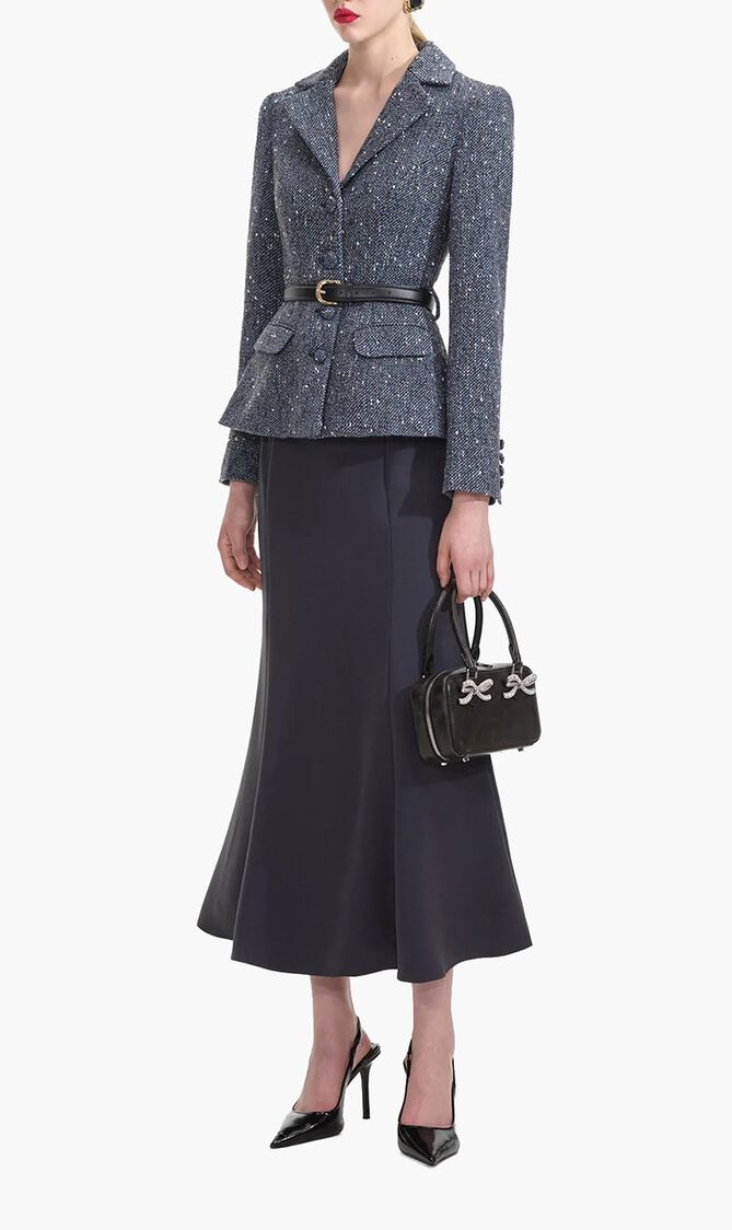 BLUE BOUCLE MIDI DRESS