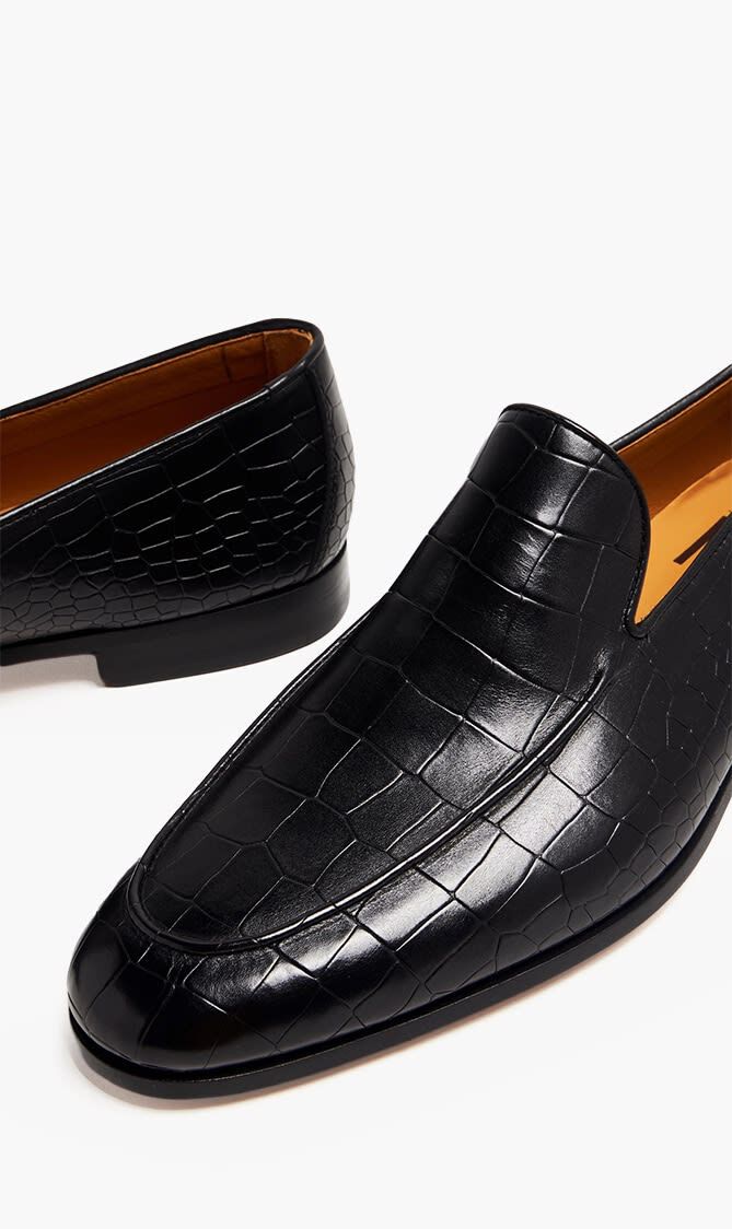 Alligator Effect Leather Loafers