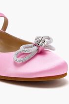 DOUBLE BOW PINK SATIN MINI BALLERINA