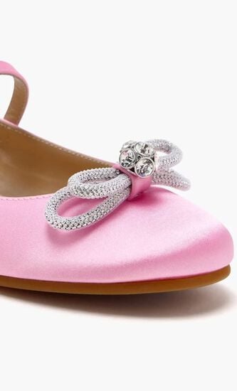 DOUBLE BOW PINK SATIN MINI BALLERINA