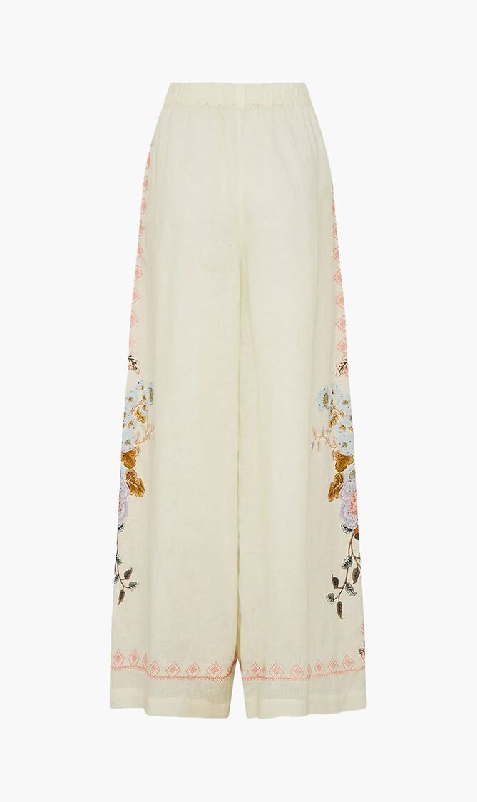 Embroidered Wide Leg Waisted Pant