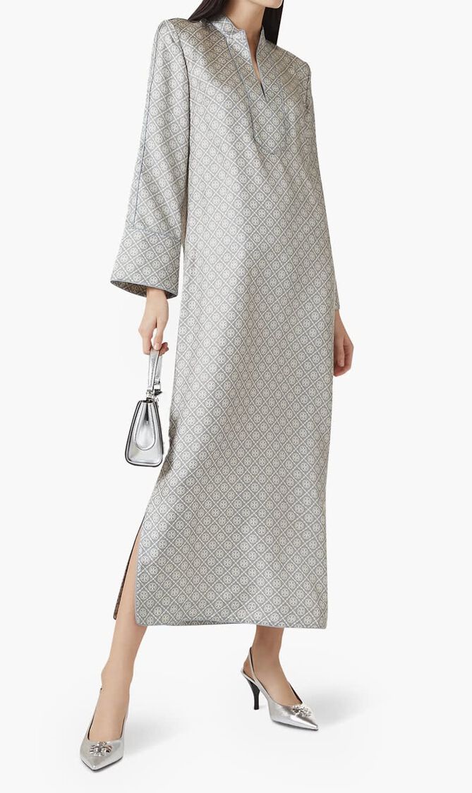 T Monogram Print Silk Kaftan