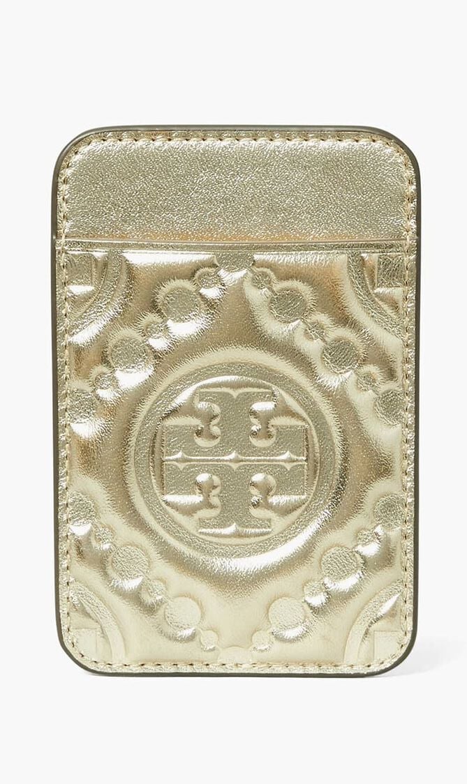 T Monogram Embossed Metallic Card Pocket