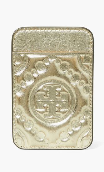 T Monogram Embossed Metallic Card Pocket