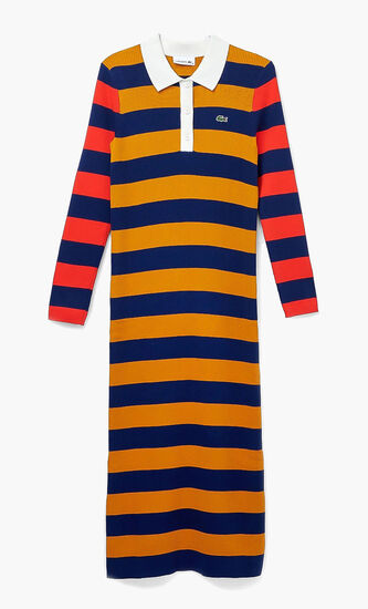 Striped Mid-Length Polo Dress