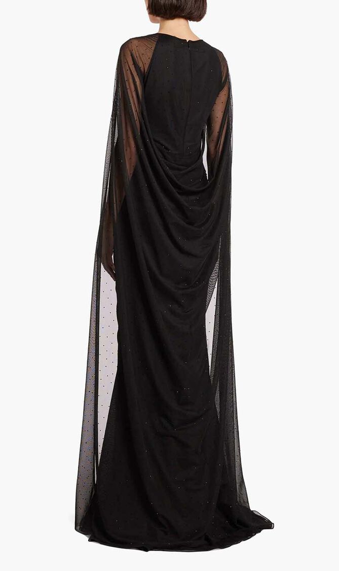 Crystal Tulle Cape Evening Gown