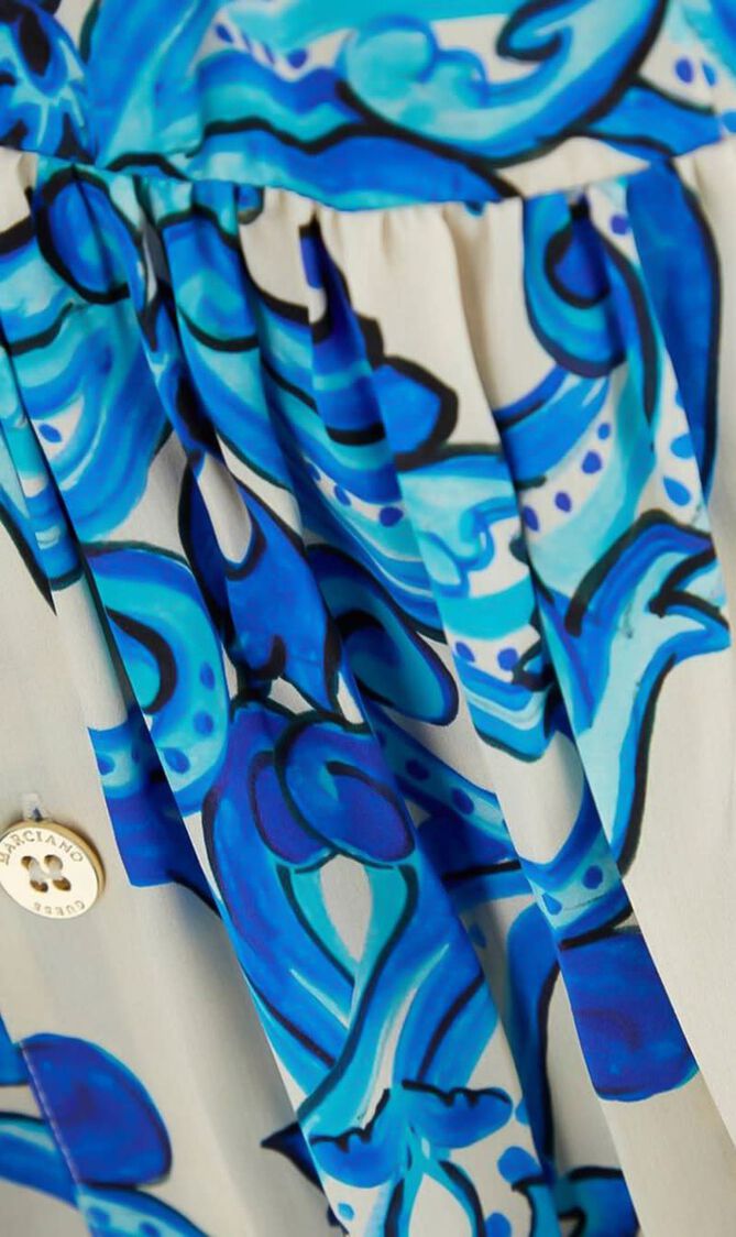 Long Patterned Silk Shirt Dress