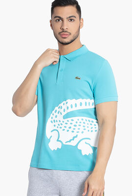 Oversized Crocodile Print Polo Shirt
