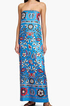 Printed Silk Strapless Dress