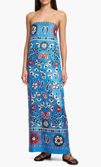 Printed Silk Strapless Dress