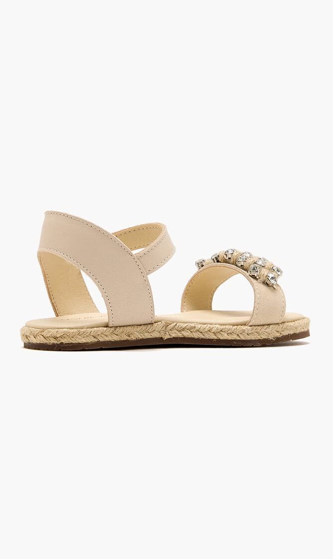 KNIT BAND WITH CRYSTALS EMBELLISHED LEATHER SANDAL