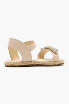KNIT BAND WITH CRYSTALS EMBELLISHED LEATHER SANDAL