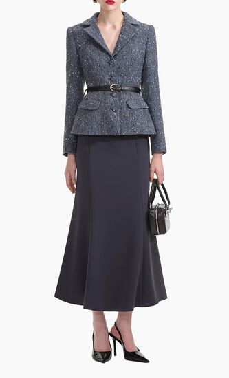 BLUE BOUCLE MIDI DRESS