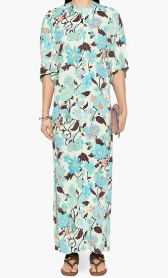 Garden Print Crepe Long Dress