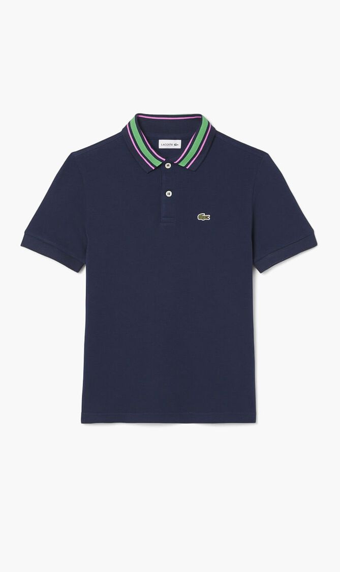 Stripe Collar Petit Pique Polo Shirt