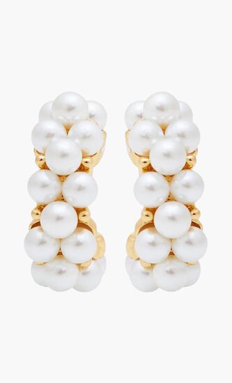 Pearl Cluster Pierced Hoop Earrings