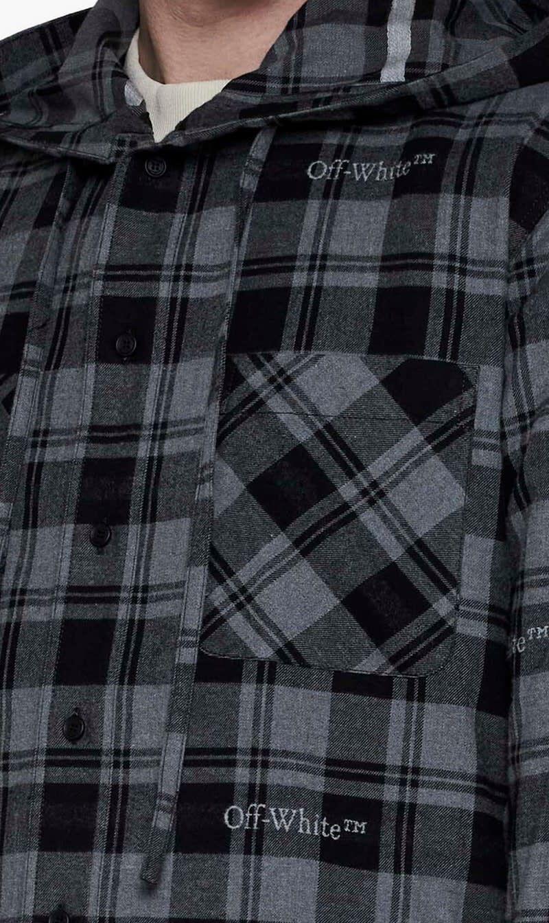 Buy OFF-WHITE CHECK FLANN HOODED SHIRT DARK GREY BLACK for SAR