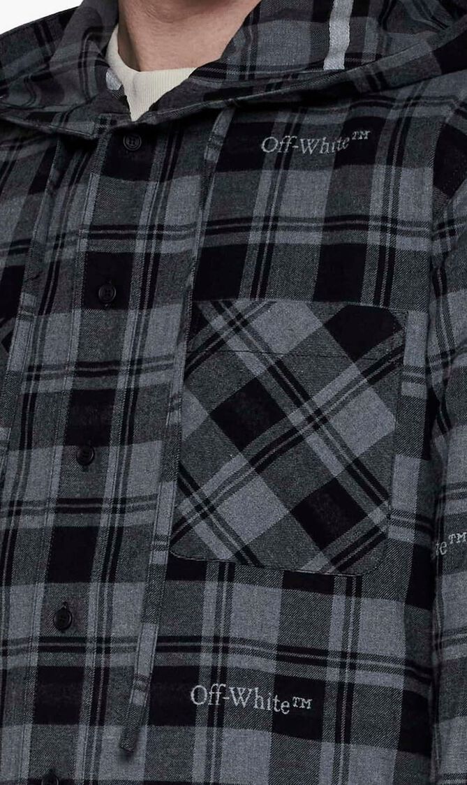 CHECK FLANN HOODED SHIRT DARK GREY BLACK