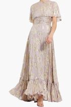 Floral High Neck Cape Sleeve A Line Gown