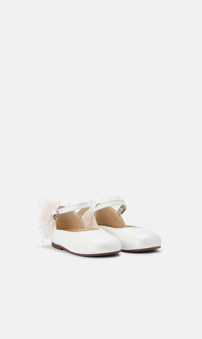 FABRIC BUTTERFLY DECORATION EMBELLISHED HEEL FRENCH BALLERINAS