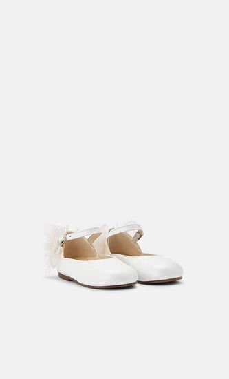 FABRIC BUTTERFLY DECORATION EMBELLISHED HEEL FRENCH BALLERINAS