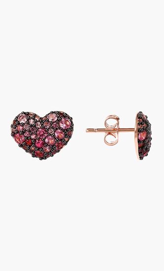 HEART BUTTON EARRING WITH CZ GEMSTONE WITH JBACK