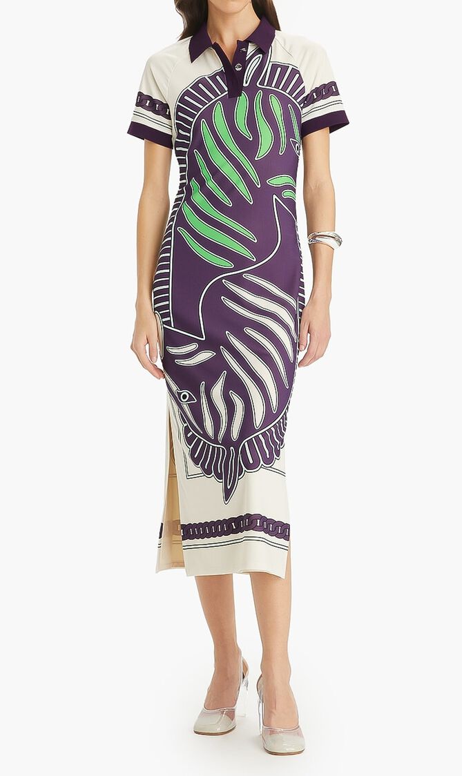 PRINTED MESH POLO DRESS