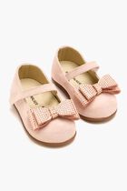 Handmade Velvet Bow With Strassed Buckle Decorated Single Strap Velcro Ballerinas