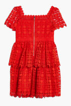 RED PETAL LACE TIERED MINI DRESS