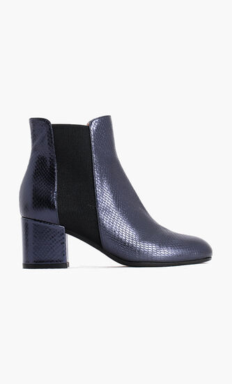 Snake Effect Leather Ankle Boots