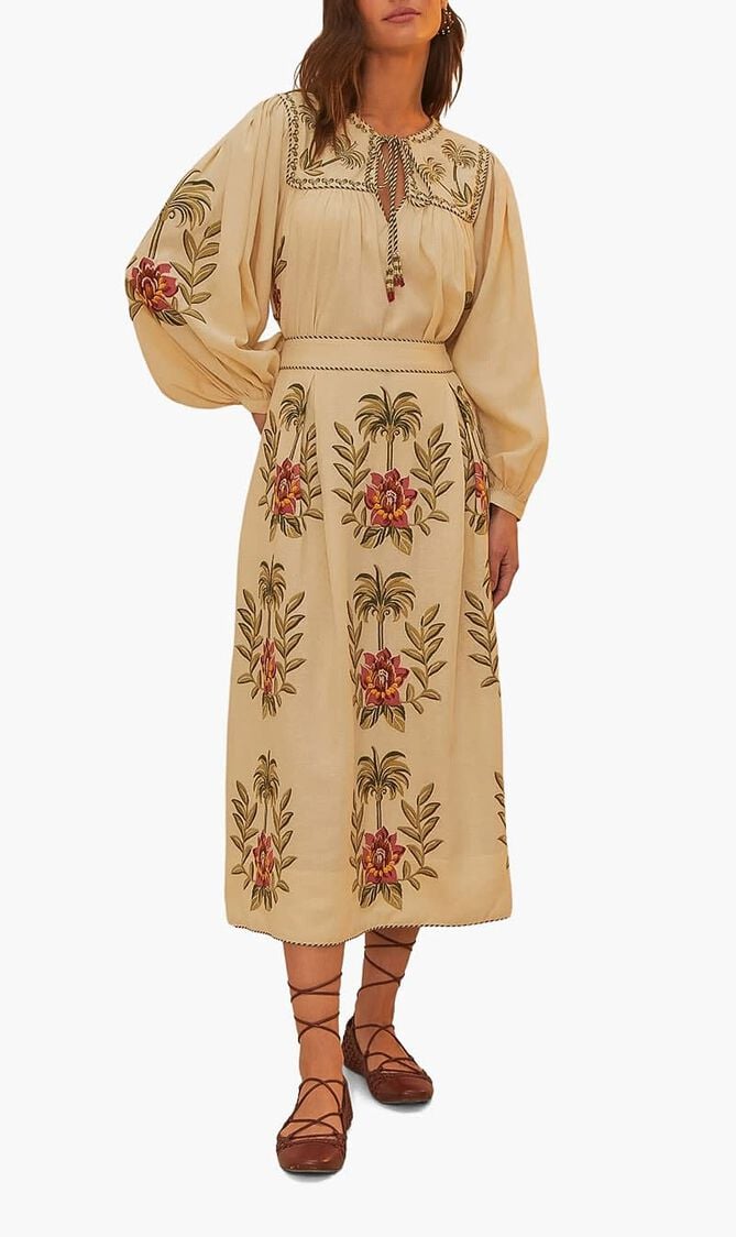 Tropical Flower Embroidered Sleeve Blouse