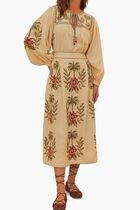 Tropical Flower Embroidered Sleeve Blouse