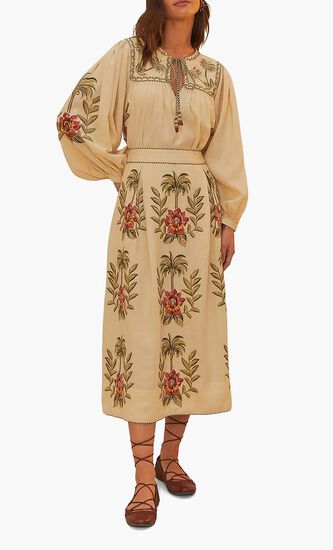 Tropical Flower Embroidered Sleeve Blouse