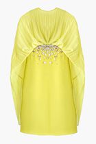 CAPE PLEATED DRESS HIGHLIGHTED WITH EMBELLISHMENT ON THE FRONT