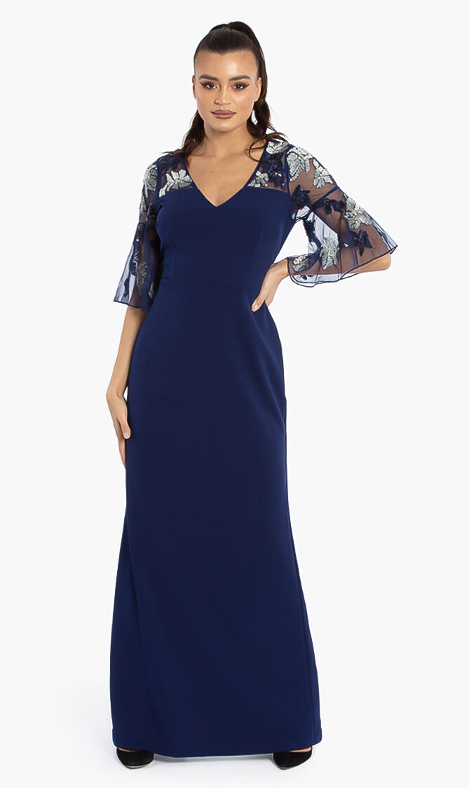 Embroidery Cape SL Crepe Gown