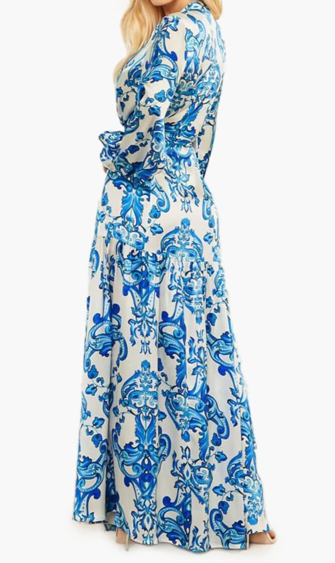 Long Patterned Silk Shirt Dress