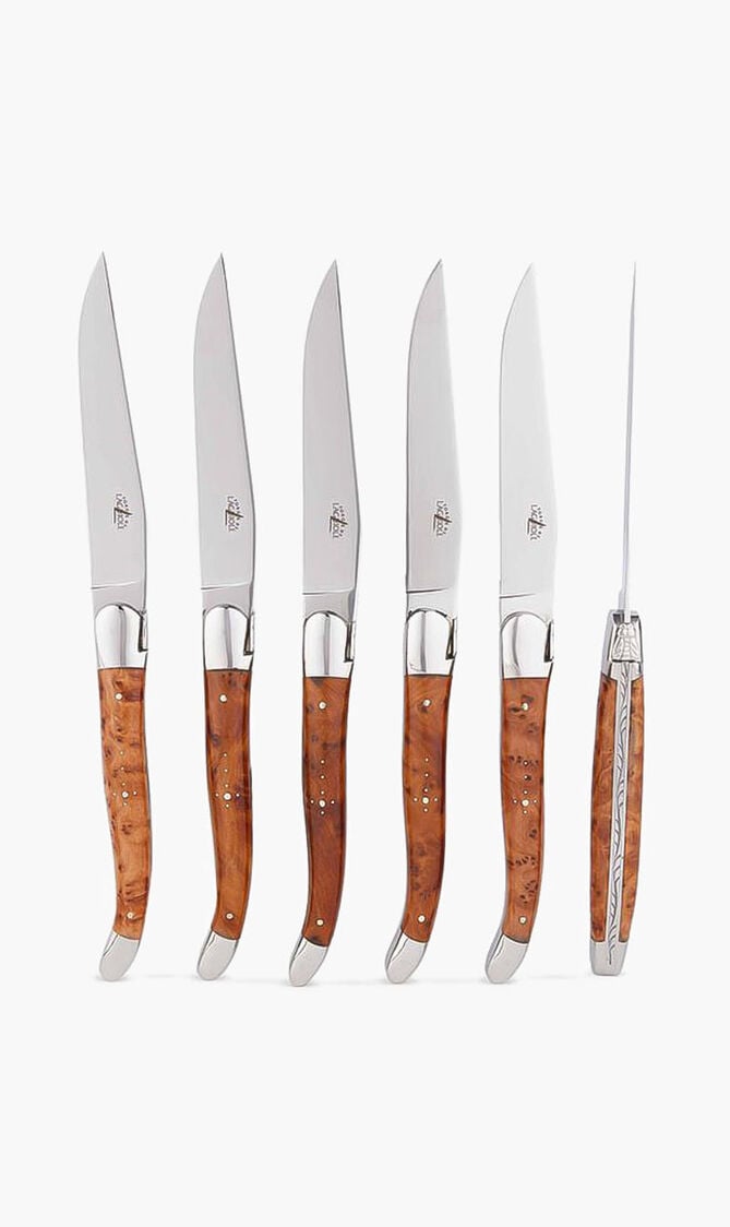 طقم من سكاكين المائدة بمقابض من خشب التويا - 6 سكاكين