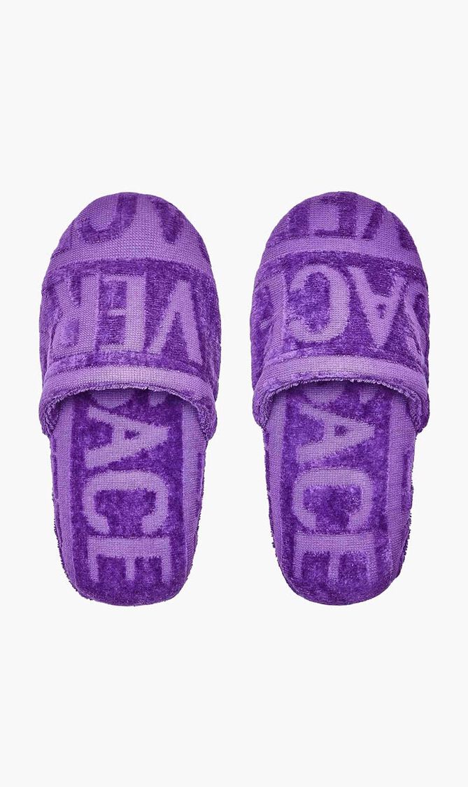 VERSACE ON REPEAT TOWEL SLIPPERS PURPLE