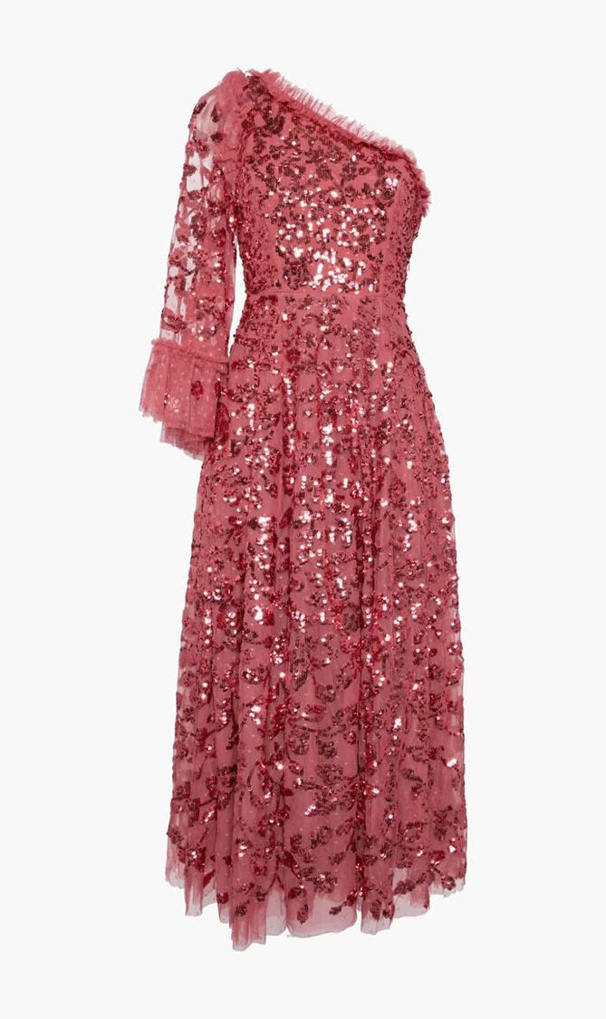 Falling Leaves One Shoulder Ankle Gown