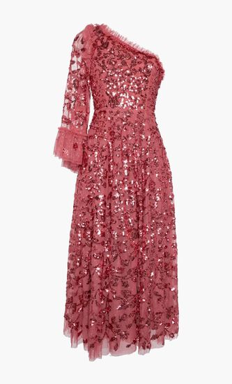 Falling Leaves One Shoulder Ankle Gown