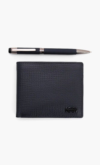 Textured Leather Bi-fold Wallet and Thames Ballpoint Pen Set