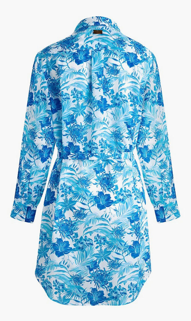 Tahiti Flowers Cotton Voile Shirt Dress