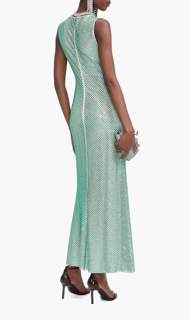 MINT RHINESTONE MESH MIDI DRESS