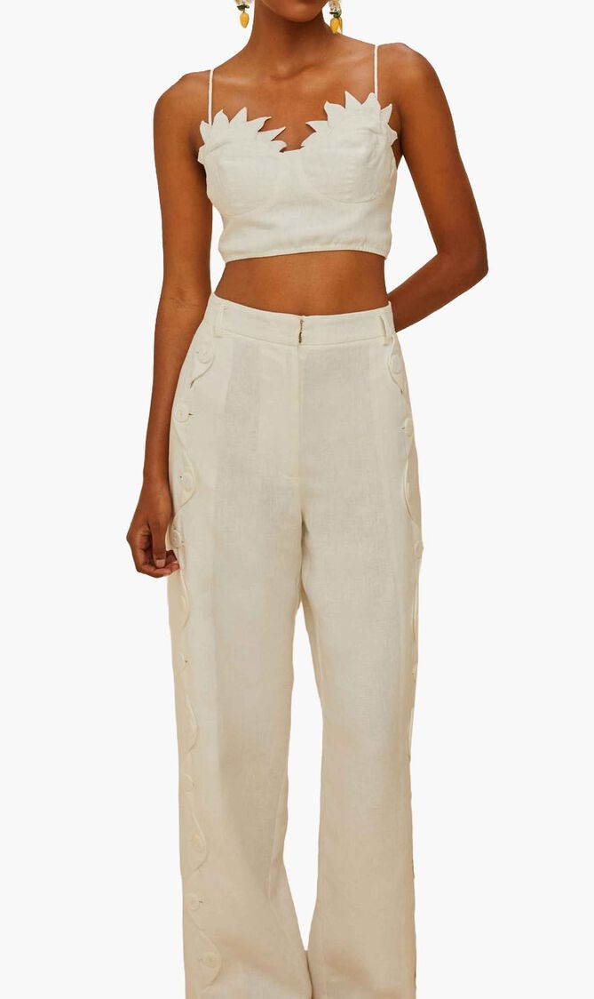 OFF WHITE HIGH WAISTED WAVY BUTTONING PANTS