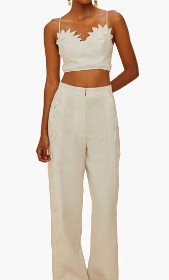 OFF WHITE HIGH WAISTED WAVY BUTTONING PANTS