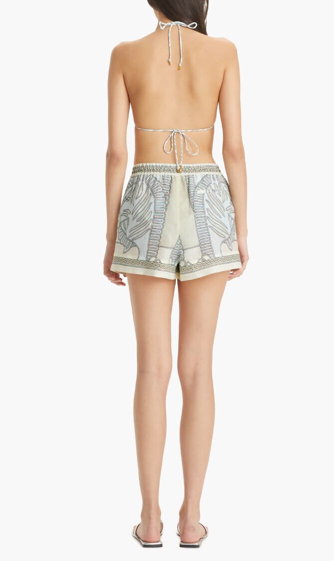 PRINTED LINEN CAMP SHORT