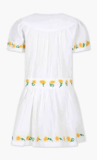 White dress for girl with embroidered sunflowers