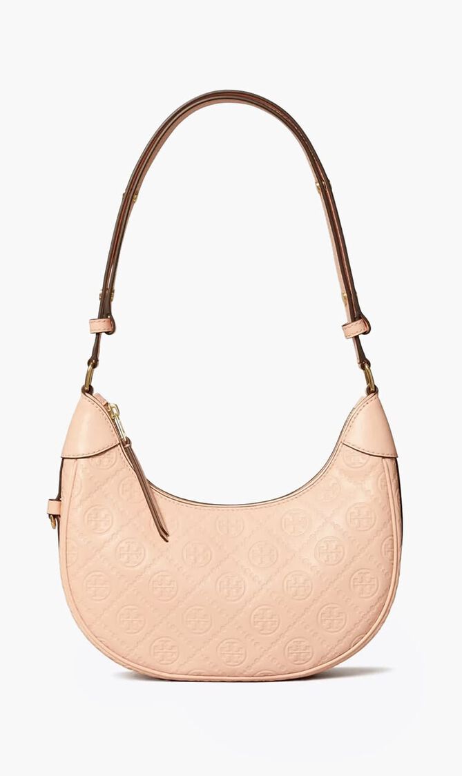 T Monogram Leather Crescent Bag